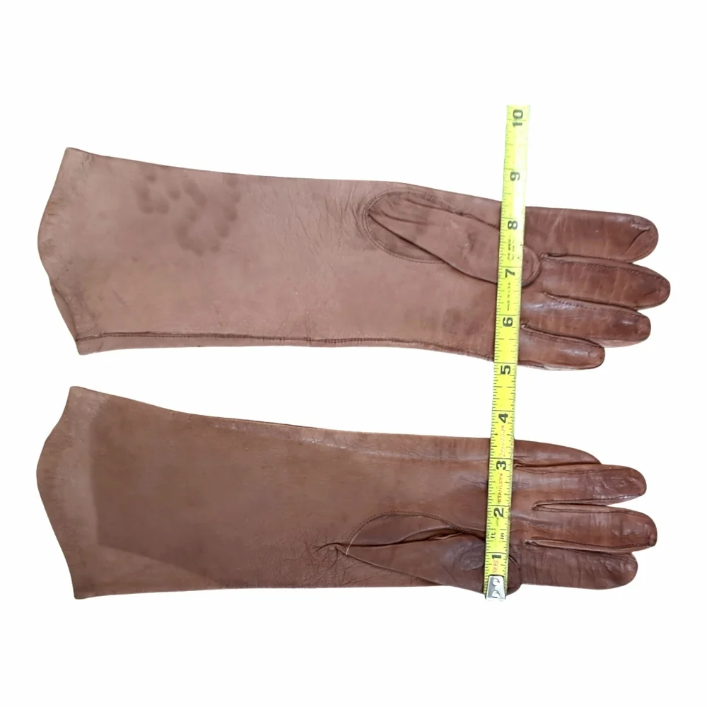 Vintage‎ Opera Gloves Lot 2 Leather Brown Sz 6.5 & Crescendoe Nylon 7.5